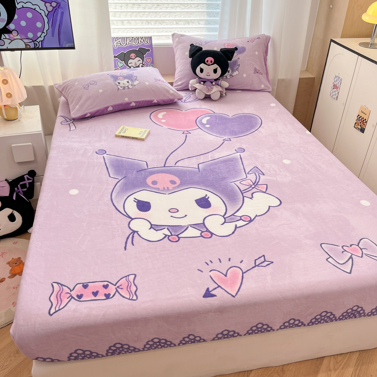 91家纺网 家纺一手货源 找家纺 暮思家居 2025新款正版授权三丽鸥大版牛奶绒数码印花单品床笠单件床笠(带标价格） 绒A版-梦想库洛米