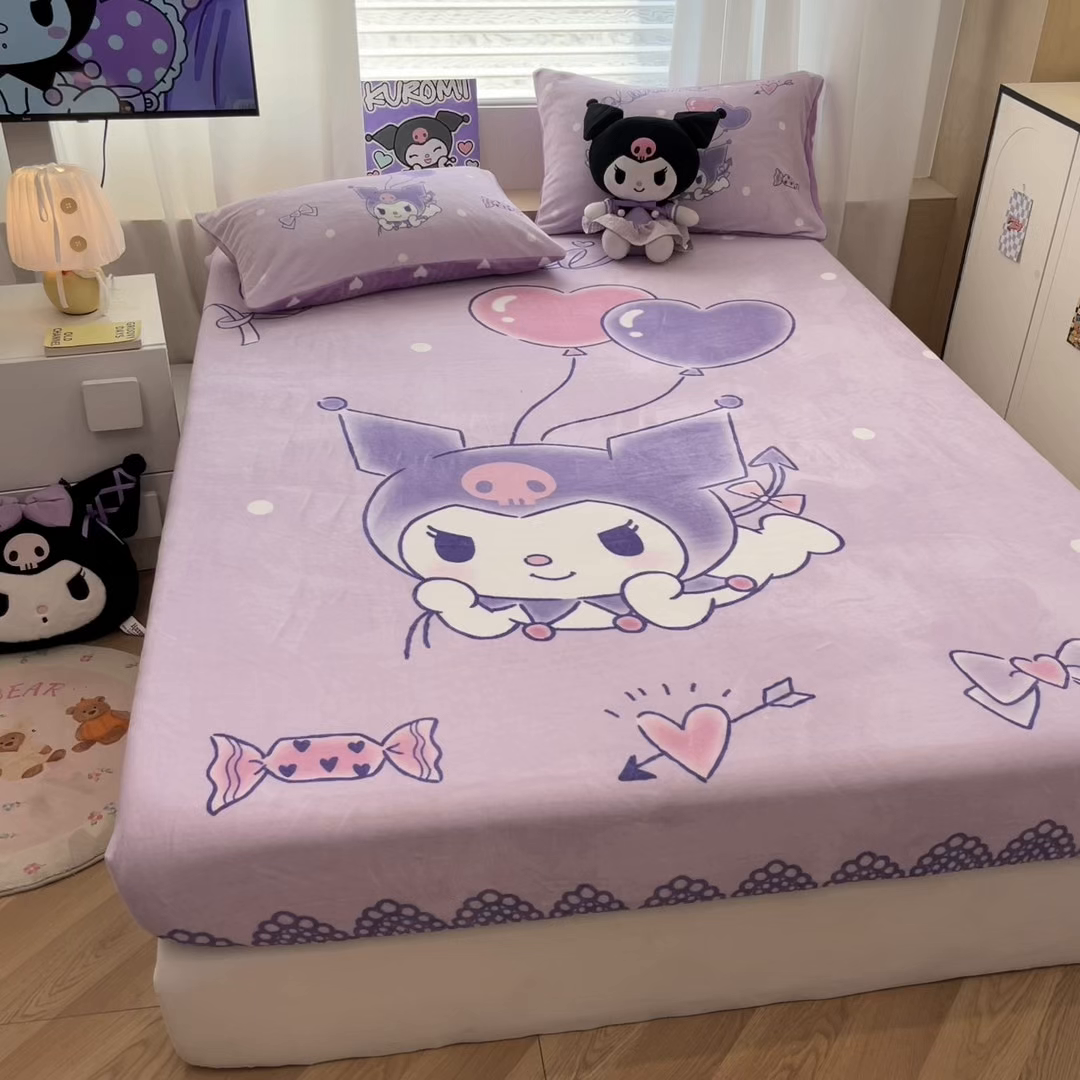 91家纺网 家纺一手货源 找家纺 暮思家居 2025新款正版授权三丽鸥大版牛奶绒数码印花单品床笠单件床笠(带标价格） 绒A版-梦想库洛米