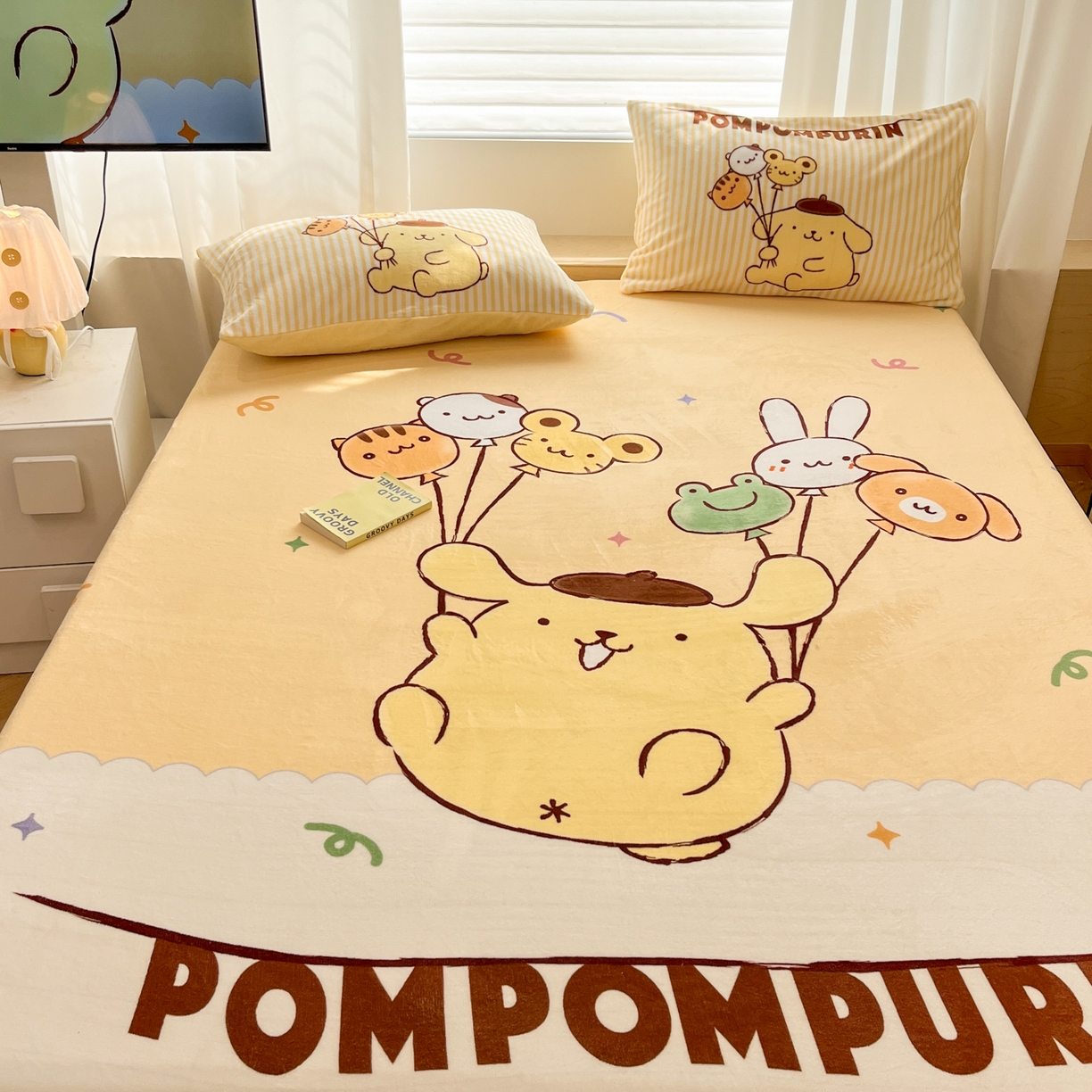 91家纺网 家纺一手货源 找家纺 暮思家居 2025新款正版授权三丽鸥大版牛奶绒数码印花单品床笠单件床笠(带标价格） 绒A版-奶黄包布丁狗