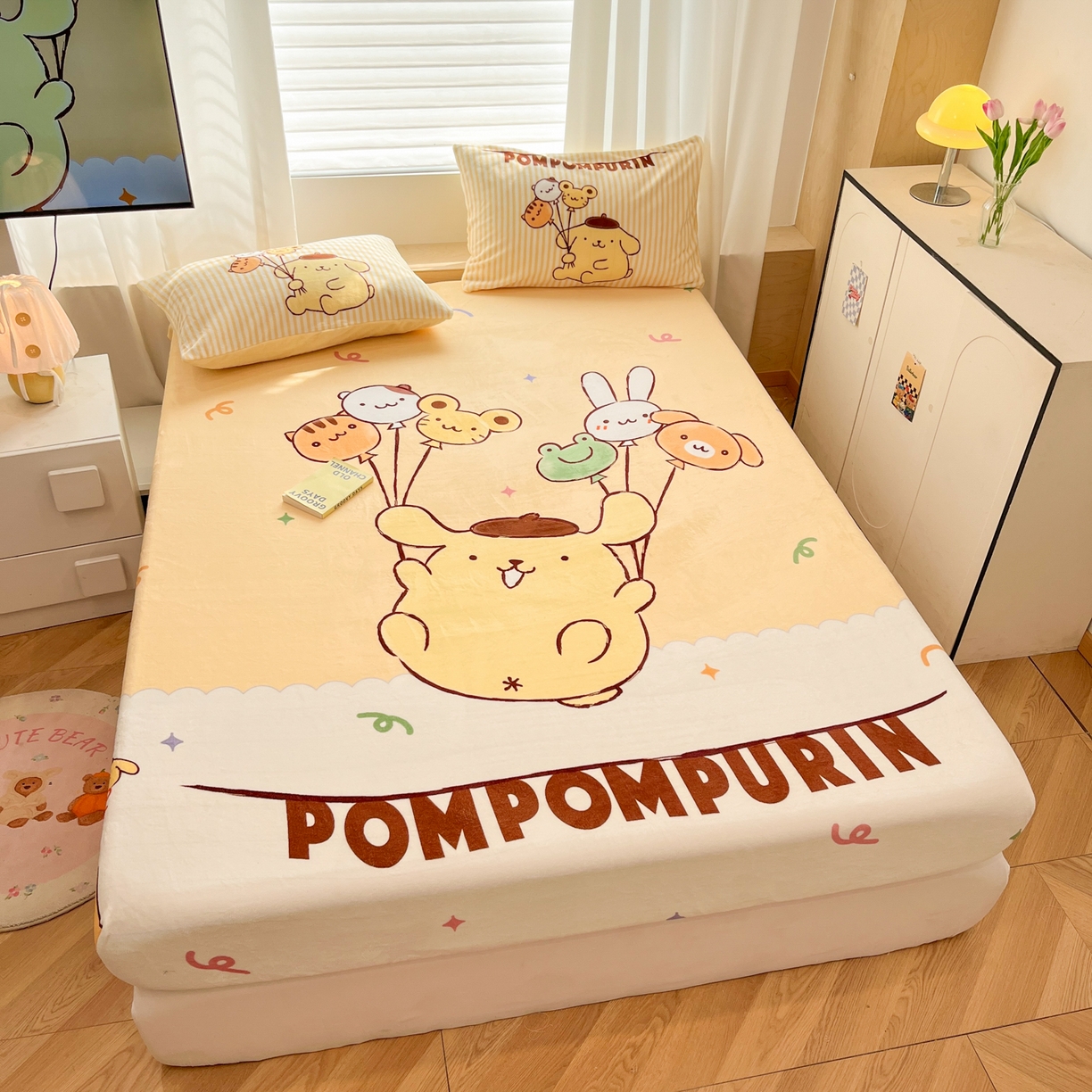 91家纺网 家纺一手货源 找家纺 暮思家居 2025新款正版授权三丽鸥大版牛奶绒数码印花单品床笠单件床笠(带标价格） 绒A版-奶黄包布丁狗