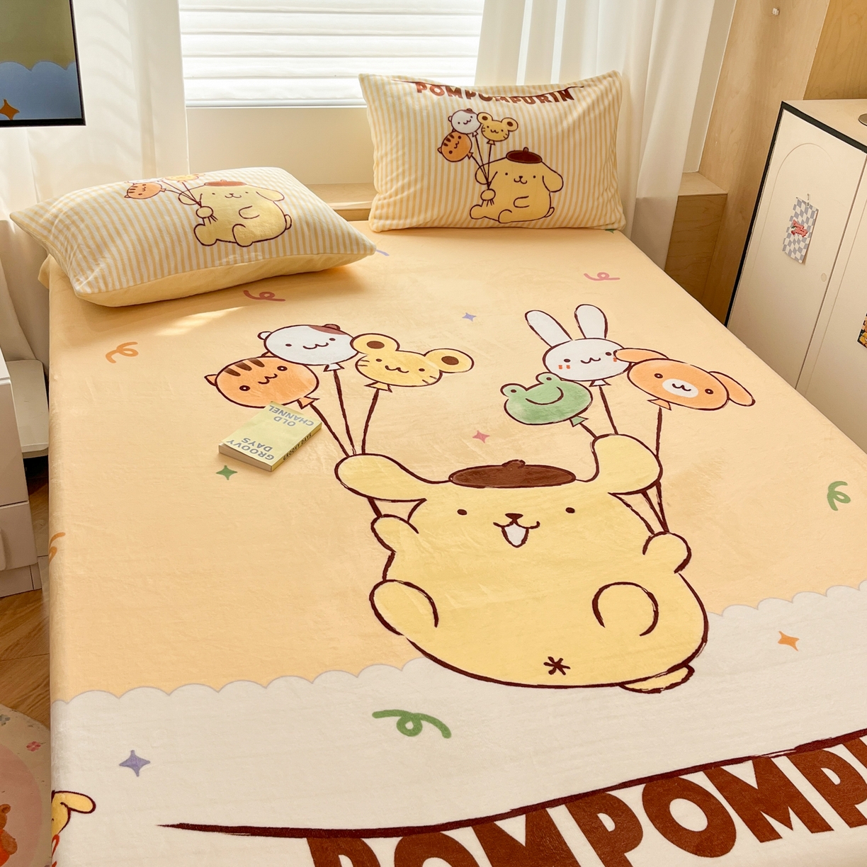 91家纺网 家纺一手货源 找家纺 暮思家居 2025新款正版授权三丽鸥大版牛奶绒数码印花单品床笠单件床笠(带标价格） 绒A版-奶黄包布丁狗