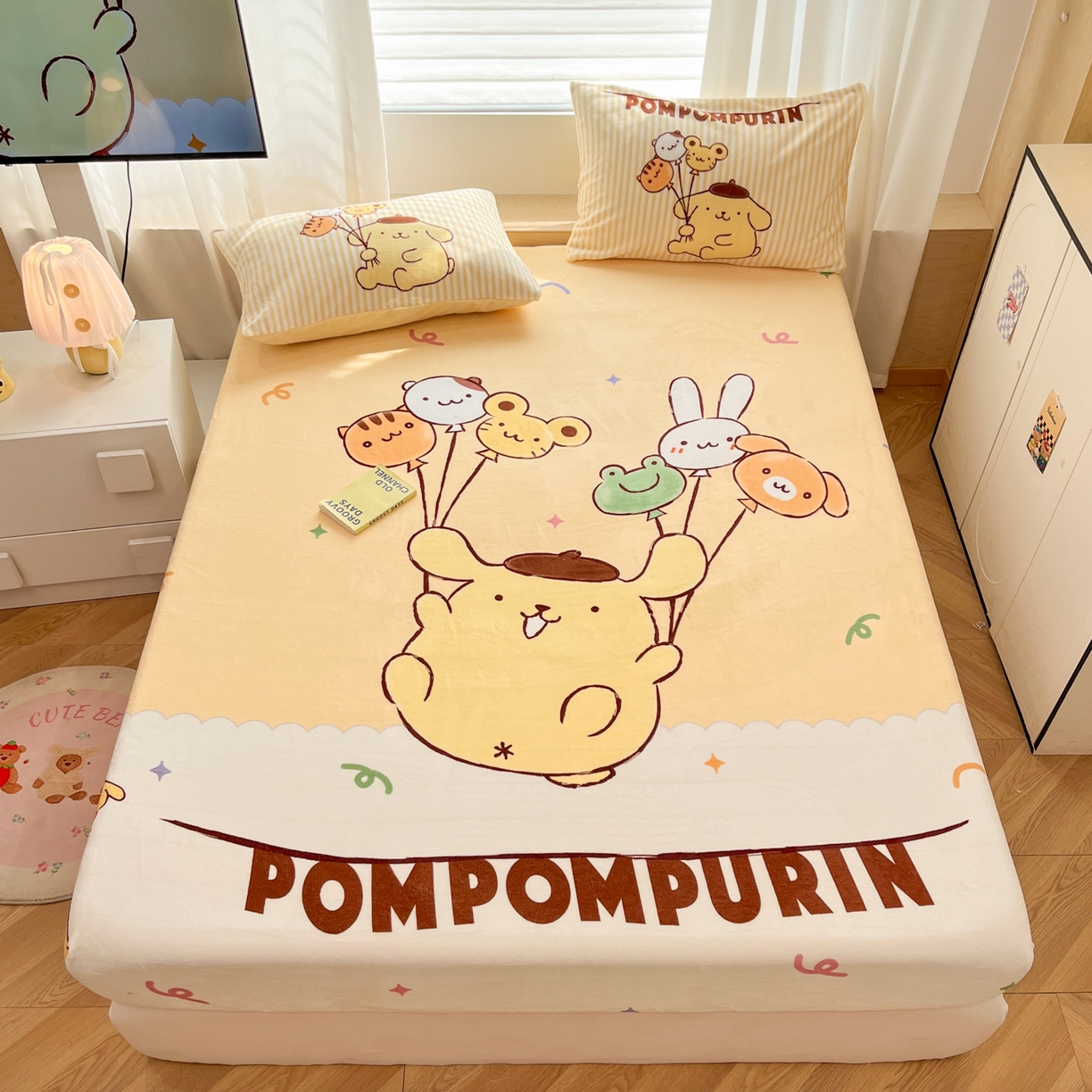 91家纺网 家纺一手货源 找家纺 暮思家居 2025新款正版授权三丽鸥大版牛奶绒数码印花单品床笠单件床笠(带标价格） 绒A版-奶黄包布丁狗