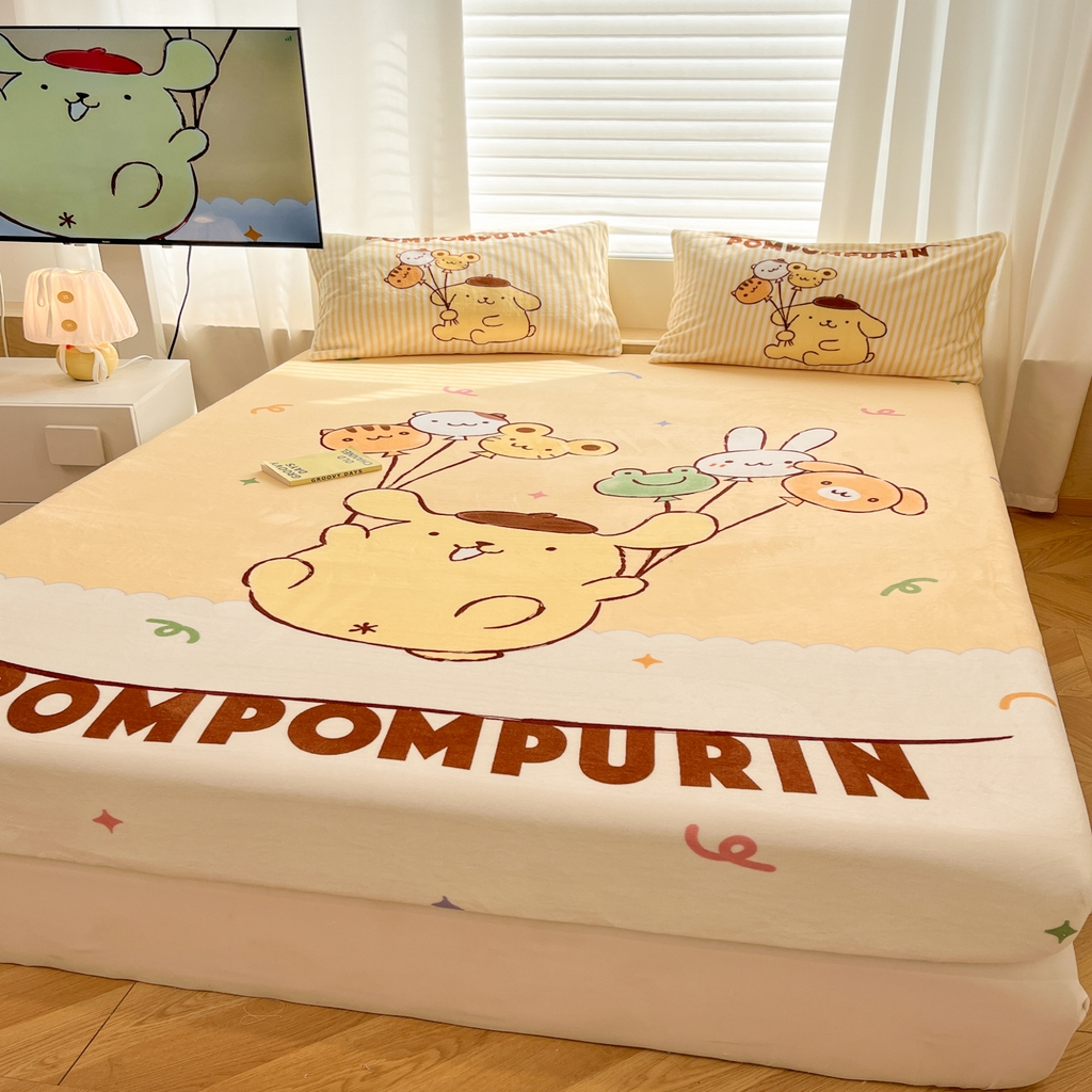 91家纺网 家纺一手货源 找家纺 暮思家居 2025新款正版授权三丽鸥大版牛奶绒数码印花单品床笠单件床笠(带标价格） 绒A版-奶黄包布丁狗