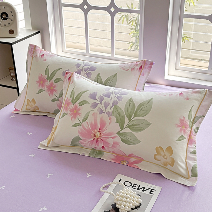 91家纺网 家纺一手货源 找家纺  宇彬家纺 2025直播新款13070全棉纯棉印花床单床笠款四件套和单被套一字绣工艺款 一字绣 夏日