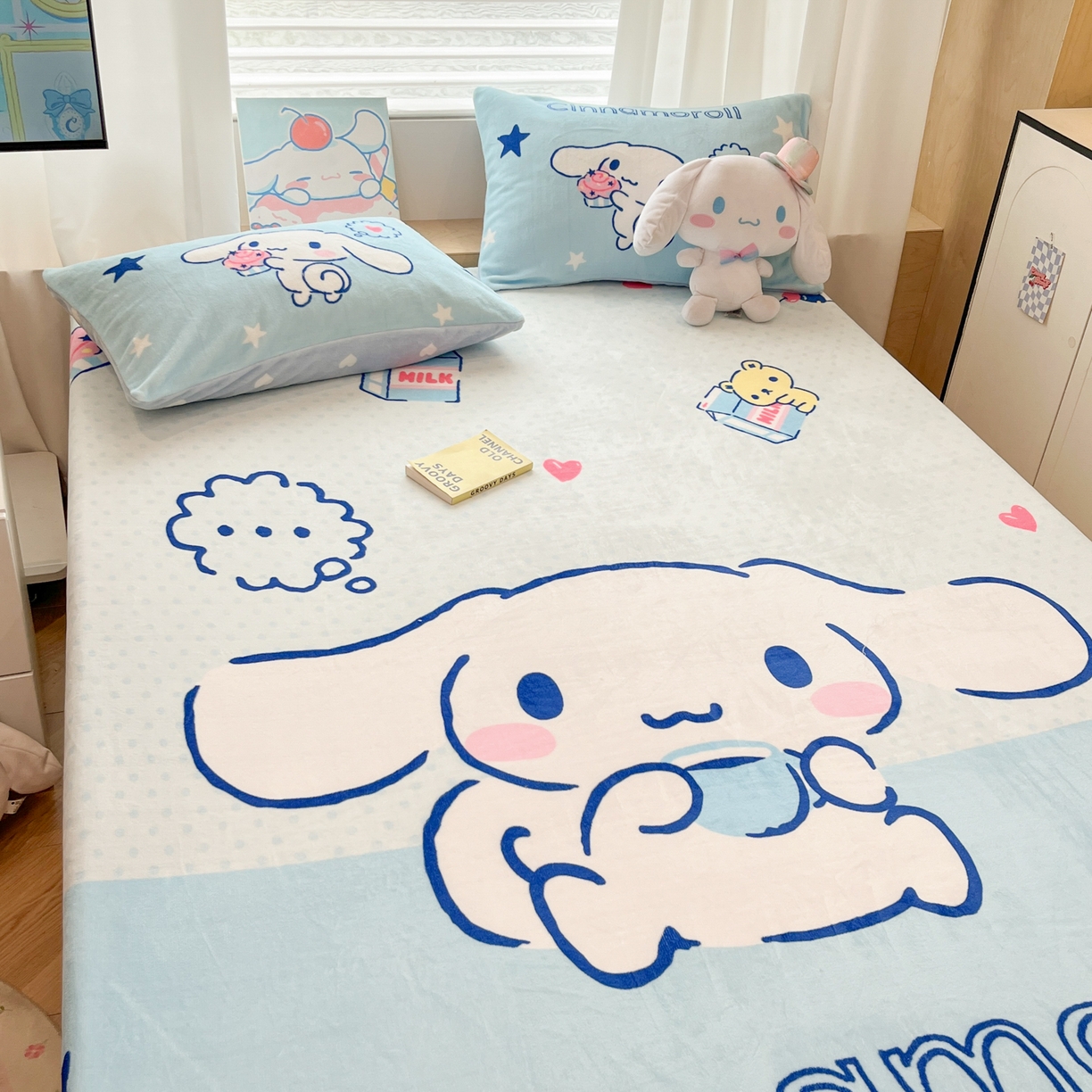 91家纺网 家纺一手货源 找家纺 暮思家居 2025新款正版授权三丽鸥大版牛奶绒数码印花单品床笠单件床笠(带标价格） 绒A版-甜品大耳狗