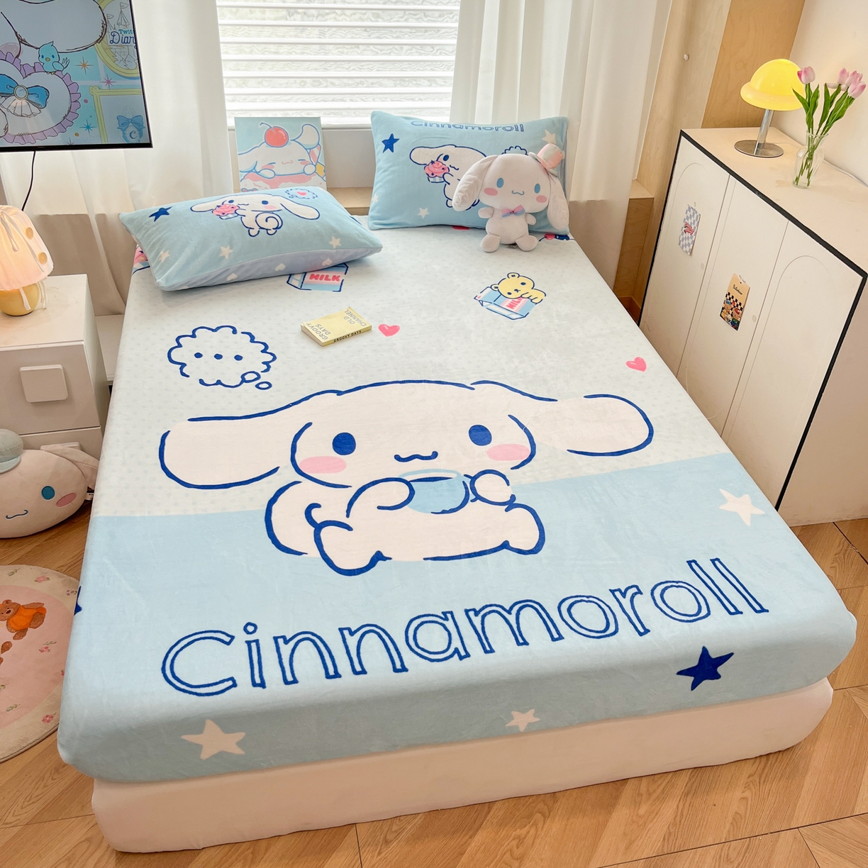 91家纺网 家纺一手货源 找家纺 暮思家居 2025新款正版授权三丽鸥大版牛奶绒数码印花单品床笠单件床笠(带标价格） 绒A版-甜品大耳狗