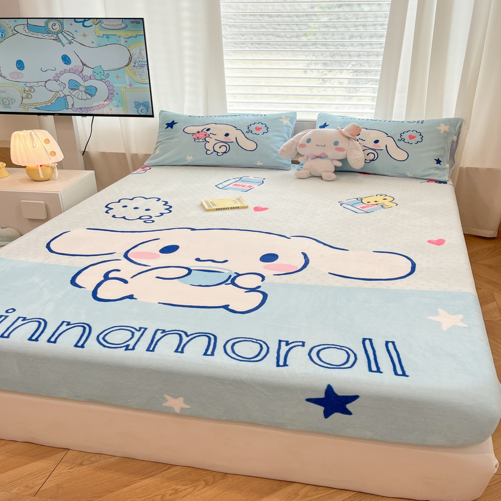 91家纺网 家纺一手货源 找家纺 暮思家居 2025新款正版授权三丽鸥大版牛奶绒数码印花单品床笠单件床笠(带标价格） 绒A版-甜品大耳狗