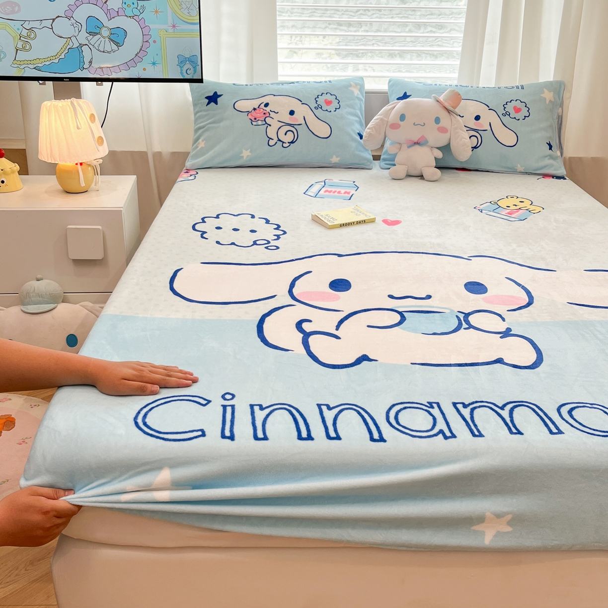 91家纺网 家纺一手货源 找家纺 暮思家居 2025新款正版授权三丽鸥大版牛奶绒数码印花单品床笠单件床笠(带标价格） 绒A版-甜品大耳狗