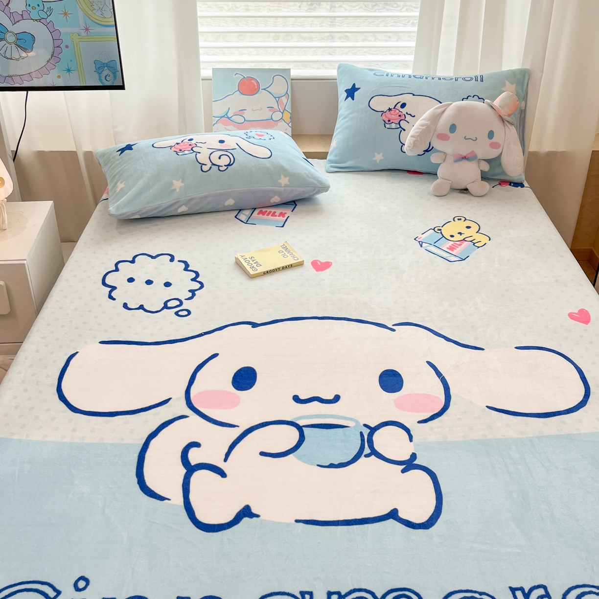 91家纺网 家纺一手货源 找家纺 暮思家居 2025新款正版授权三丽鸥大版牛奶绒数码印花单品床笠单件床笠(带标价格） 绒A版-甜品大耳狗