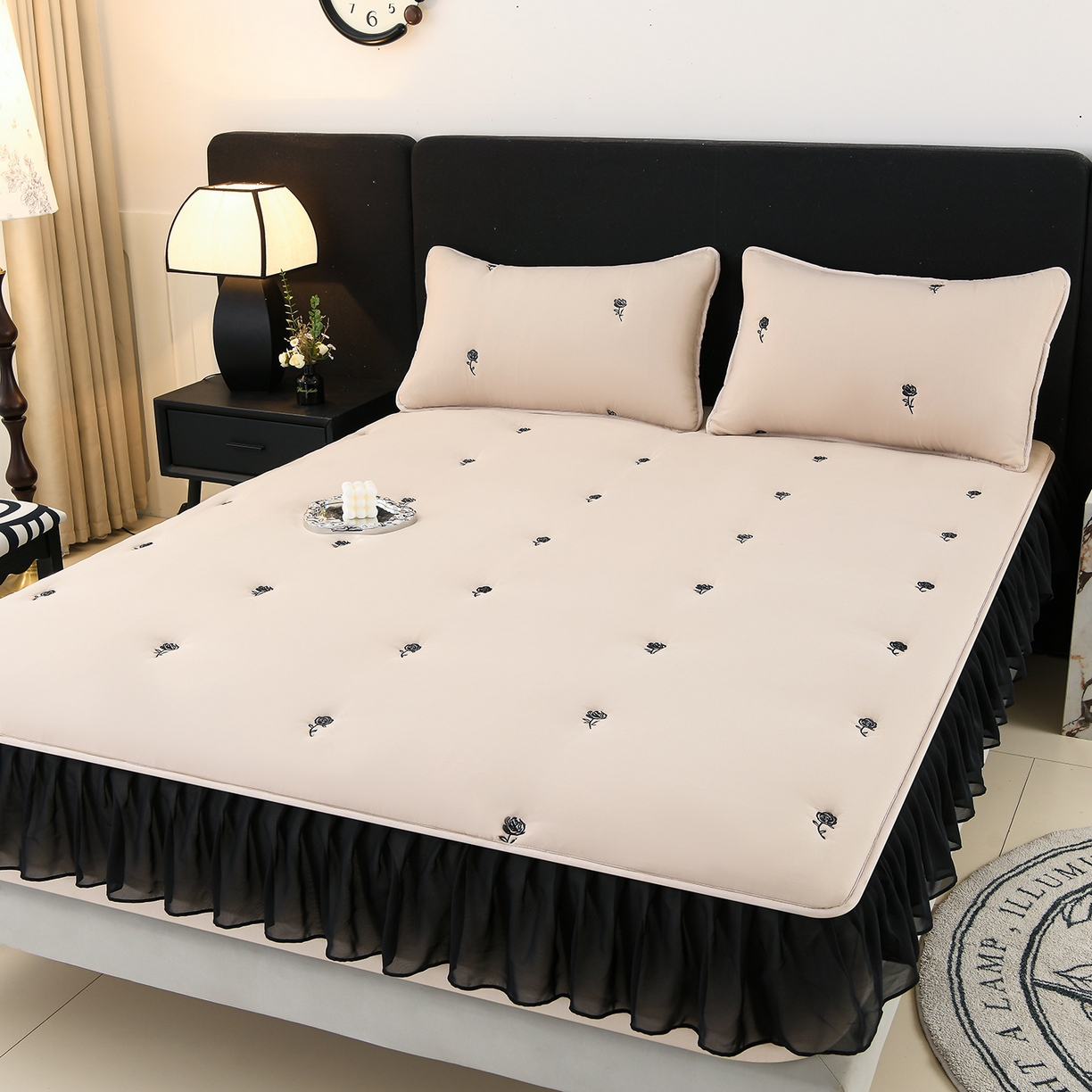 91家纺网 家纺一手货源 找家纺 推推家纺 2025新款A类水洗棉花边床笠单品床笠床笠单件 花边款玫瑰-卡其