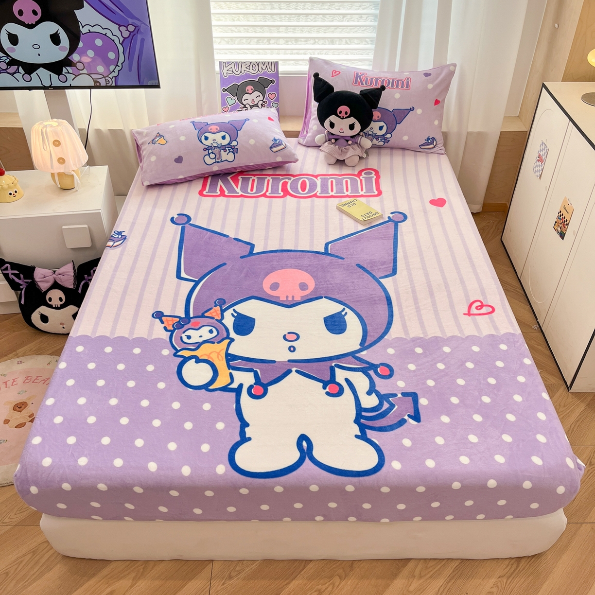 暮思家居 2025新款正版授权三丽鸥大版牛奶绒数码印花单品床笠单件床笠(带标价格） 绒A版-甜筒库洛米