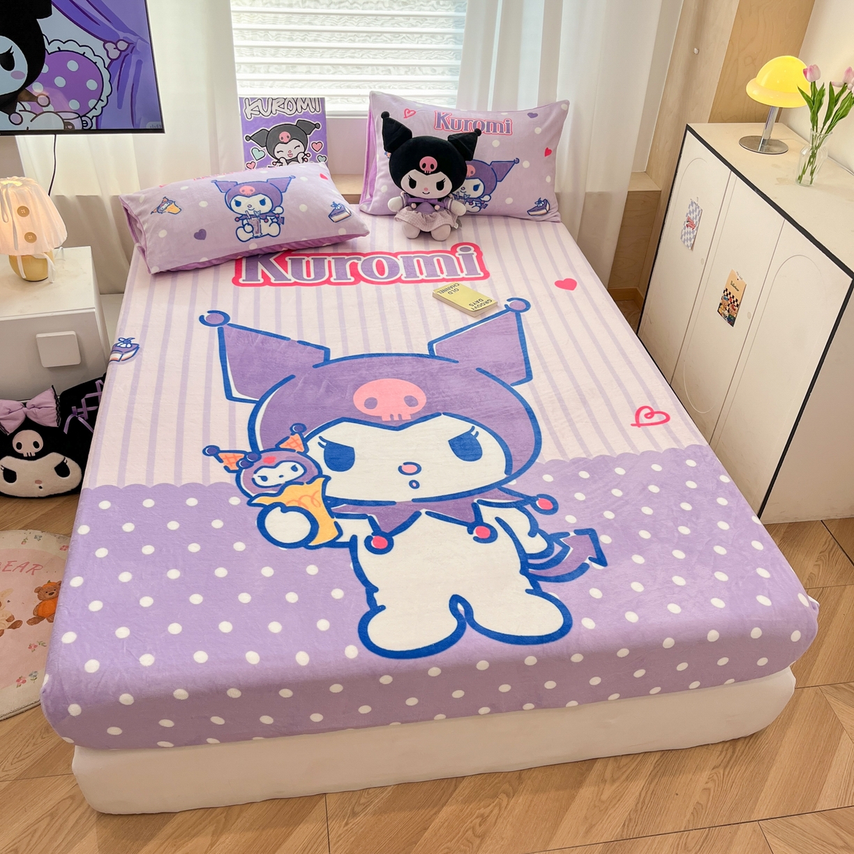 91家纺网 家纺一手货源 找家纺 暮思家居 2025新款正版授权三丽鸥大版牛奶绒数码印花单品床笠单件床笠(带标价格） 绒A版-甜筒库洛米