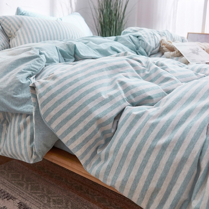 91家纺网 家纺一手货源 找家纺 （总）良品汇馆 2025【天竺棉三件套】天竺棉学生三件套条纹纯色学生宿舍床品件套全棉纯棉