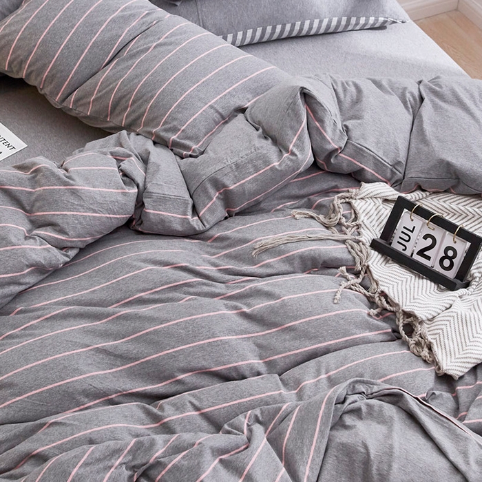 91家纺网 家纺一手货源 找家纺 （总）良品汇馆 2025【天竺棉三件套】天竺棉学生三件套条纹纯色学生宿舍床品件套全棉纯棉