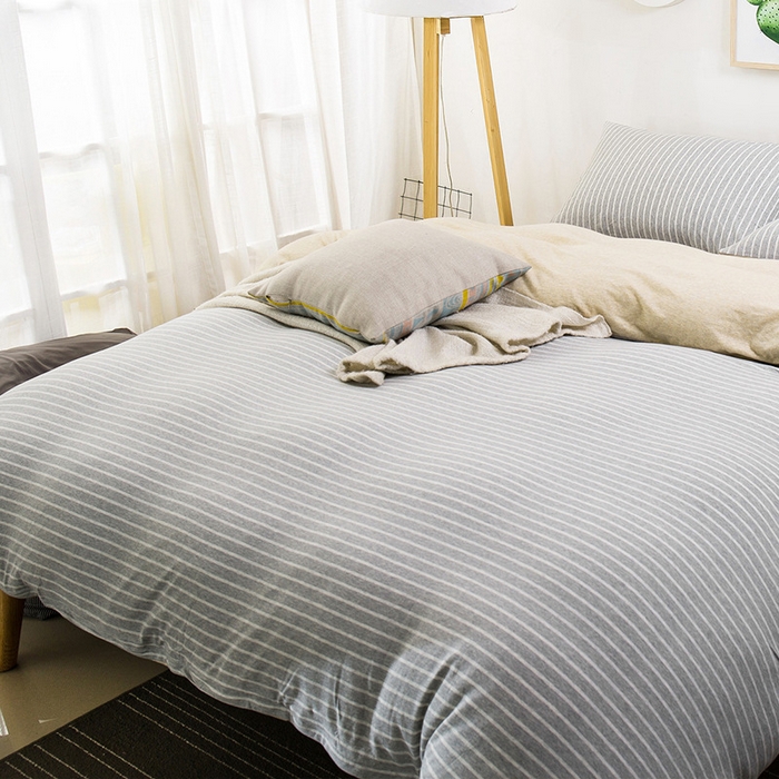 91家纺网 家纺一手货源 找家纺 （总）良品汇馆 2025【天竺棉三件套】天竺棉学生三件套条纹纯色学生宿舍床品件套全棉纯棉