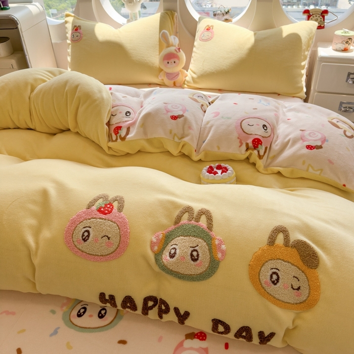 丝羽坊 2025新款A类潮款加厚牛奶绒四件套 萌趣玩偶