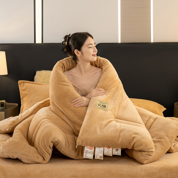 91家纺网 家纺一手货源 找家纺 81号家纺 2025新款双面牛奶绒纯色冬被被子被芯 卡其色