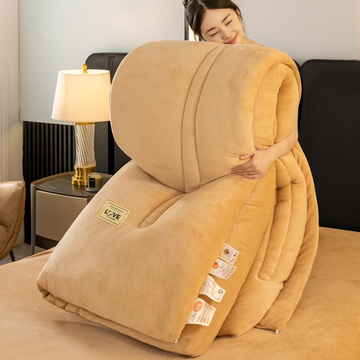 91家纺网 家纺一手货源 找家纺 81号家纺 2025新款双面牛奶绒纯色冬被被子被芯 卡其色