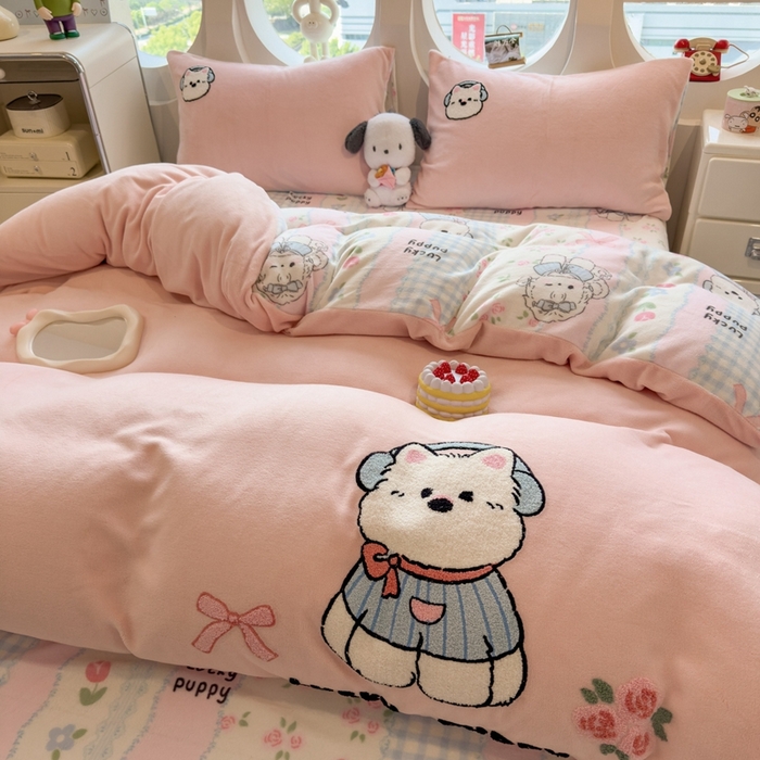 丝羽坊 2025新款A类潮款加厚牛奶绒四件套 软萌宝贝