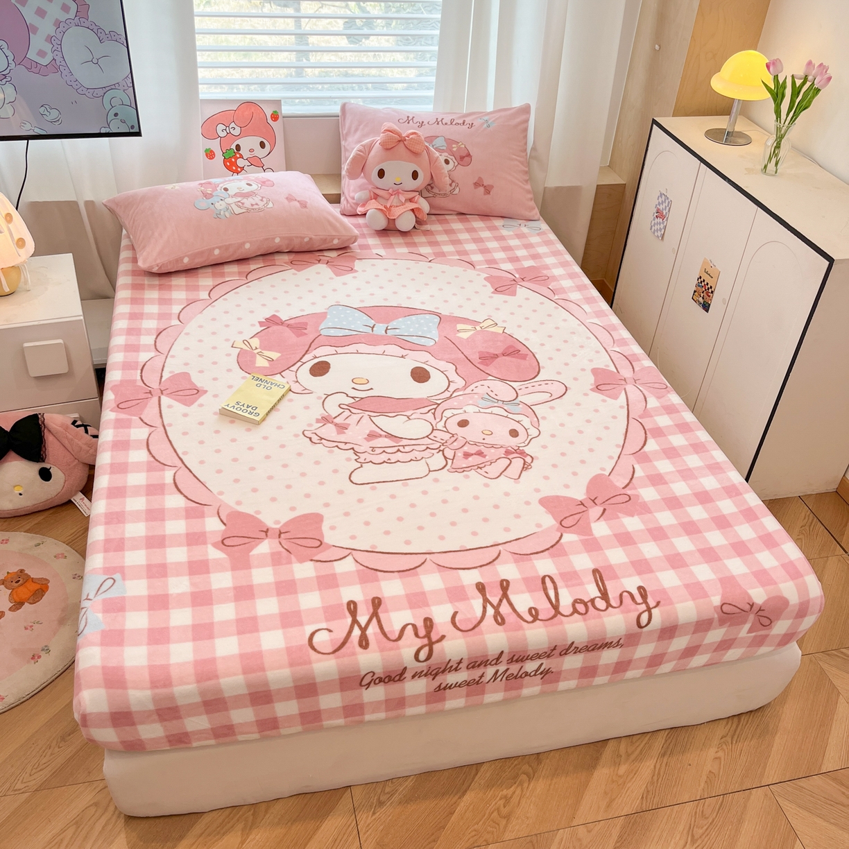 91家纺网 家纺一手货源 找家纺 暮思家居 2025新款正版授权三丽鸥大版牛奶绒数码印花单品床笠单件床笠(带标价格） 绒A版-相框美乐蒂