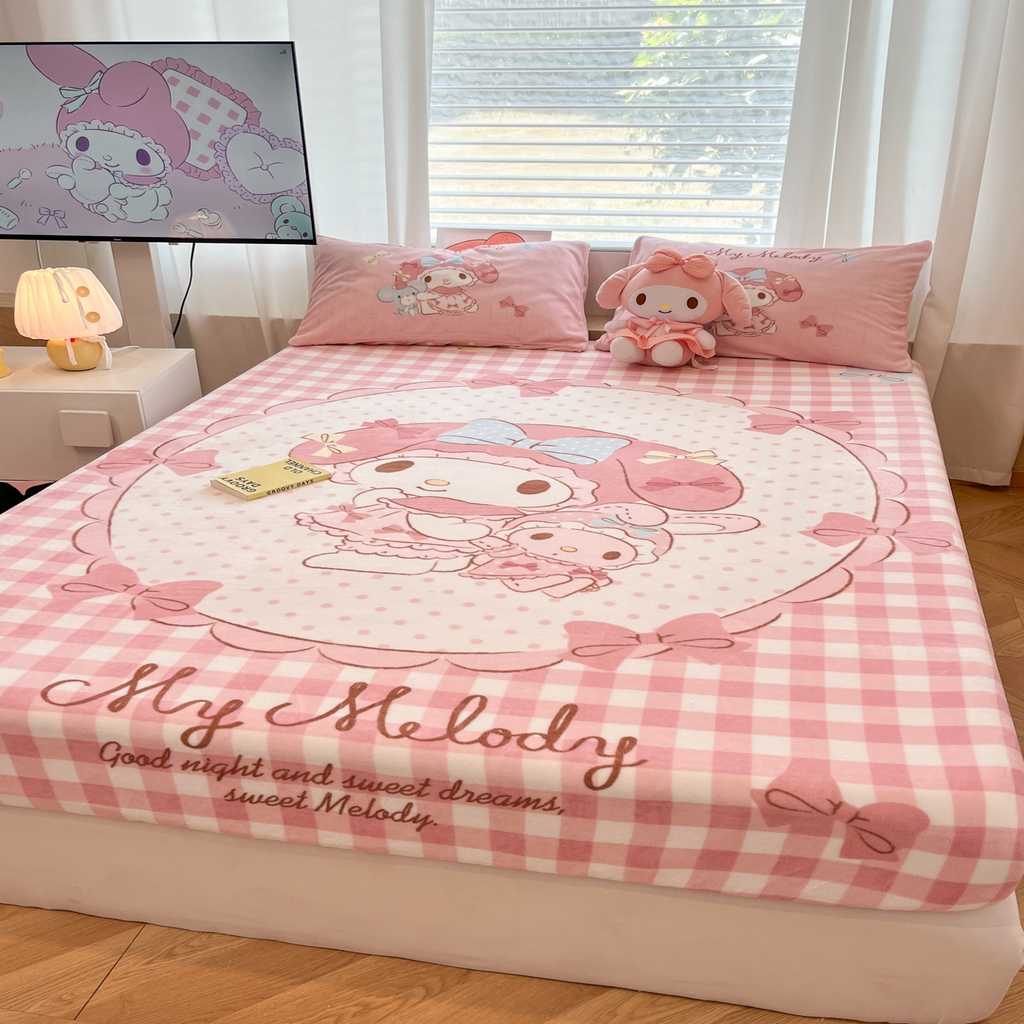 91家纺网 家纺一手货源 找家纺 暮思家居 2025新款正版授权三丽鸥大版牛奶绒数码印花单品床笠单件床笠(带标价格） 绒A版-相框美乐蒂