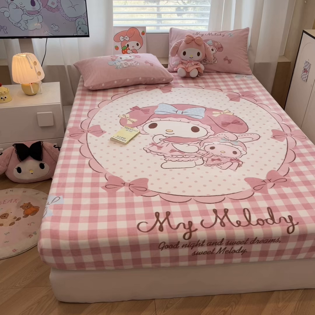 91家纺网 家纺一手货源 找家纺 暮思家居 2025新款正版授权三丽鸥大版牛奶绒数码印花单品床笠单件床笠(带标价格） 绒A版-相框美乐蒂