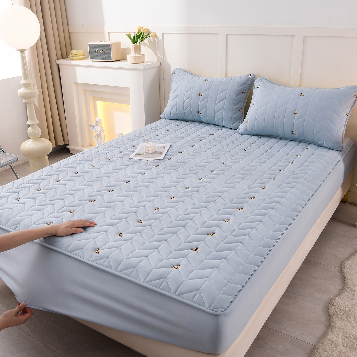 91家纺网 家纺一手货源 找家纺 推推家纺 2025新款A类水洗棉床笠单品床笠床笠单件 可爱熊-卡蓝色