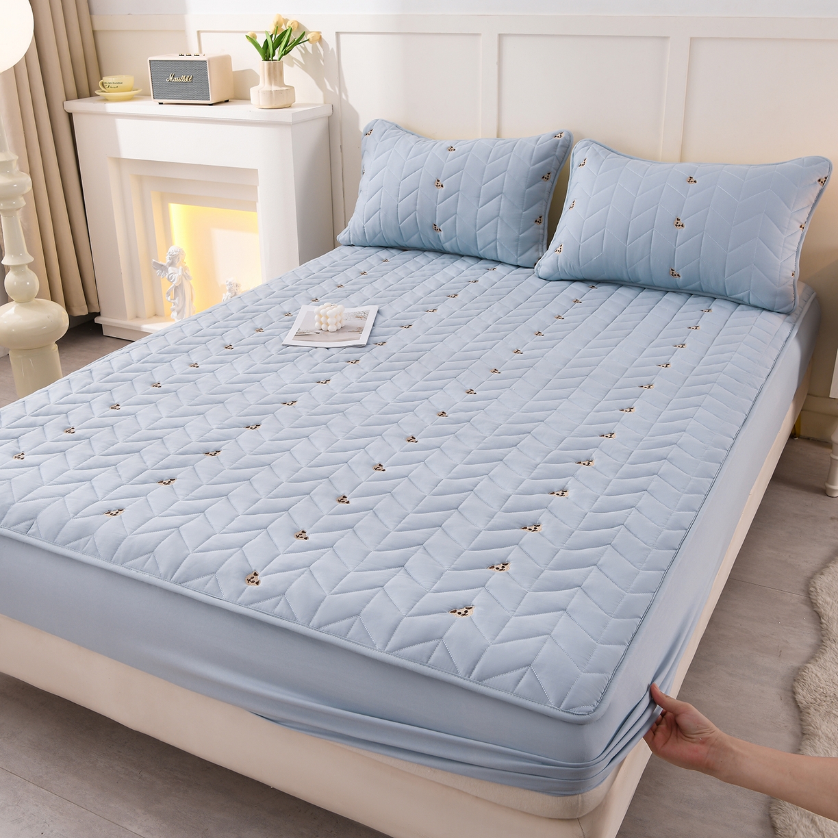 91家纺网 家纺一手货源 找家纺 推推家纺 2025新款A类水洗棉床笠单品床笠床笠单件 可爱熊-卡蓝色