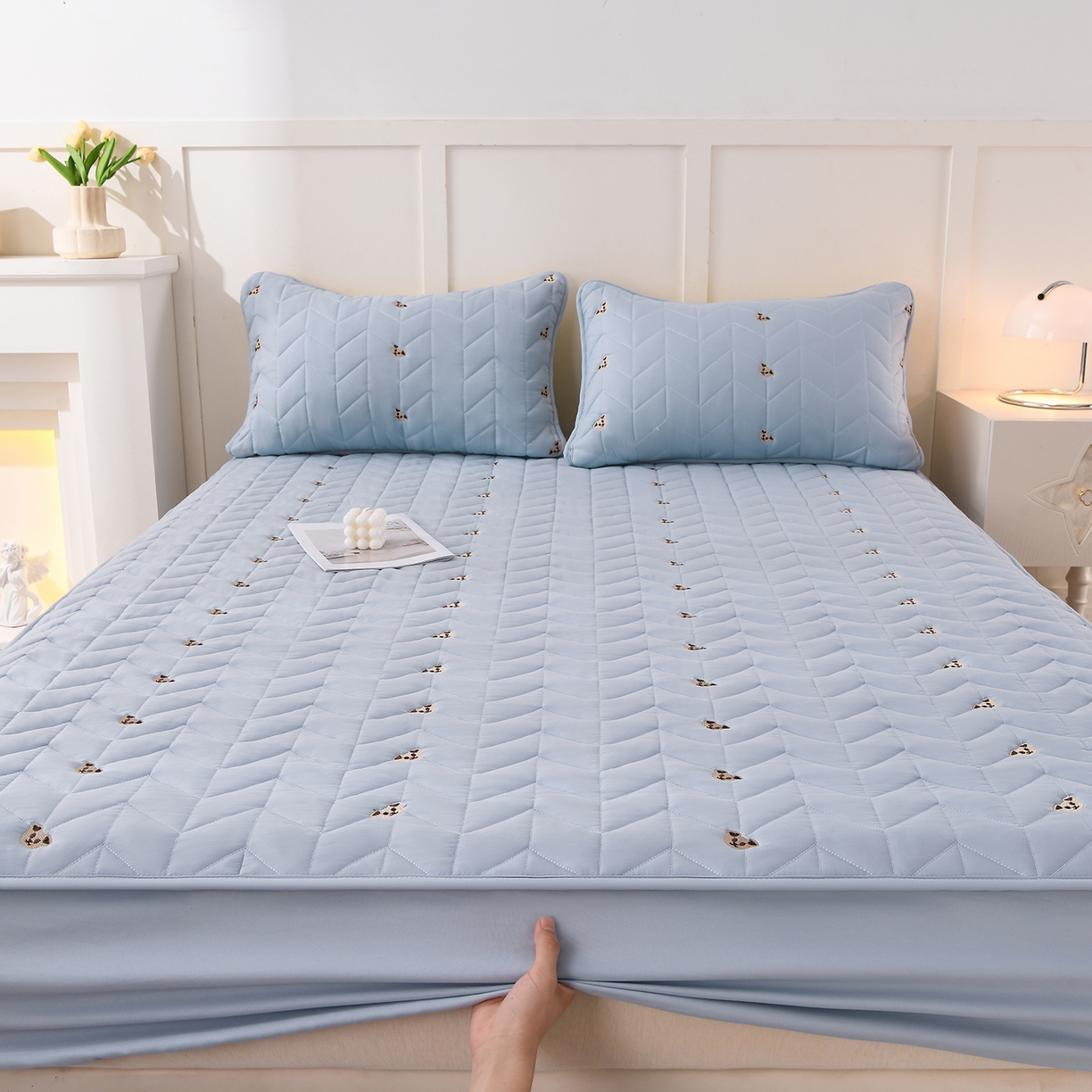 91家纺网 家纺一手货源 找家纺 推推家纺 2025新款A类水洗棉床笠单品床笠床笠单件 可爱熊-卡蓝色