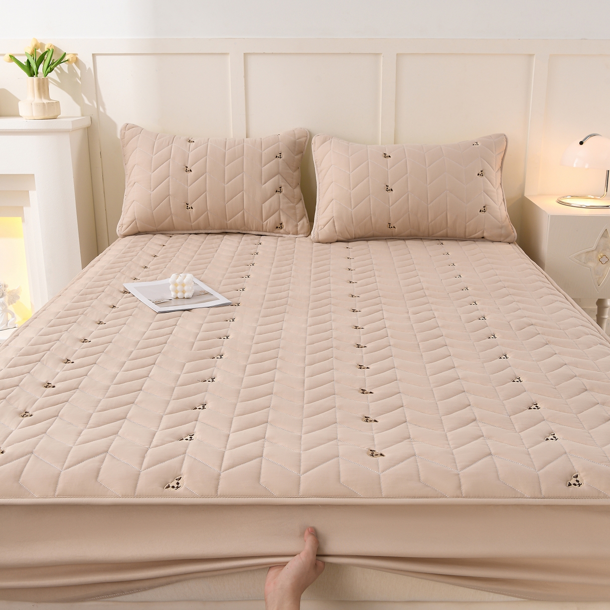 91家纺网 家纺一手货源 找家纺 推推家纺 2025新款A类水洗棉床笠单品床笠床笠单件 可爱熊-卡其