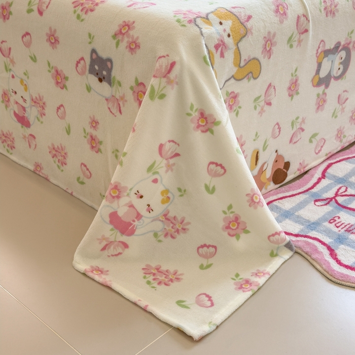 91家纺网 家纺一手货源 找家纺 丝羽坊 2025新款A类潮款加厚牛奶绒四件套 粉粉喵窝