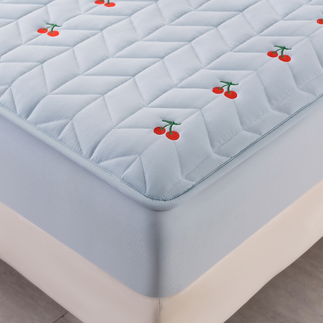 91家纺网 家纺一手货源 找家纺 推推家纺 2025新款A类水洗棉床笠单品床笠床笠单件 樱桃-蓝色