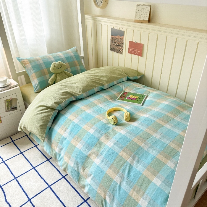 91家纺网 家纺一手货源 找家纺 （总）良品汇馆 2025【学生三件套】纯棉学生宿舍三件套床品件套格子纯色单人上下铺0.9床笠