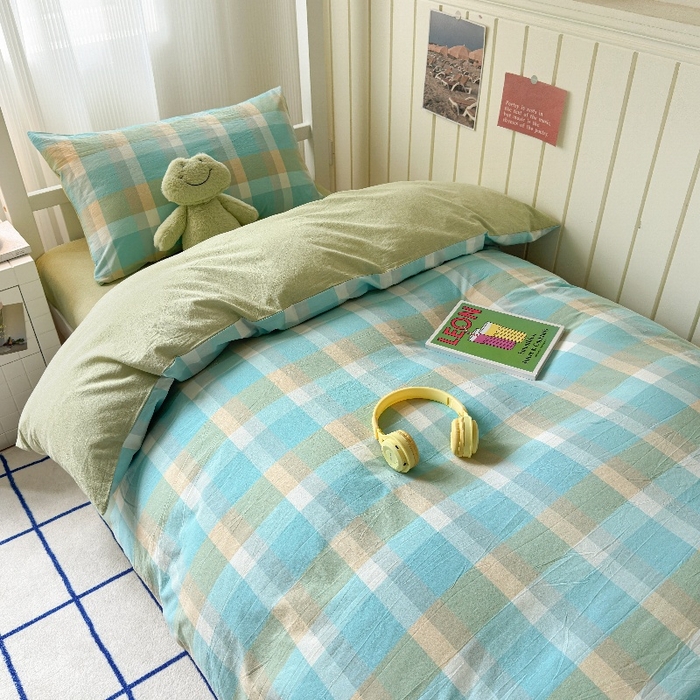 91家纺网 家纺一手货源 找家纺 （总）良品汇馆 2025【学生三件套】纯棉学生宿舍三件套床品件套格子纯色单人上下铺0.9床笠