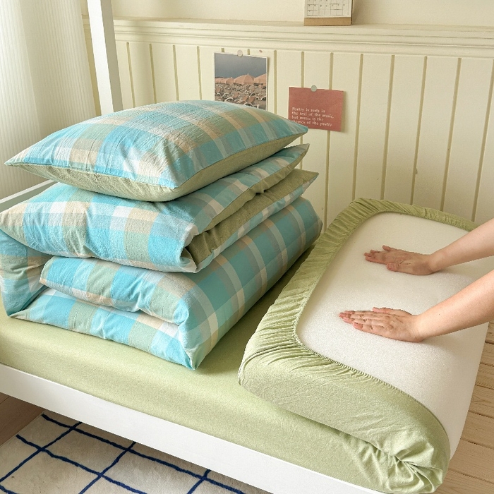 91家纺网 家纺一手货源 找家纺 （总）良品汇馆 2025【学生三件套】纯棉学生宿舍三件套床品件套格子纯色单人上下铺0.9床笠