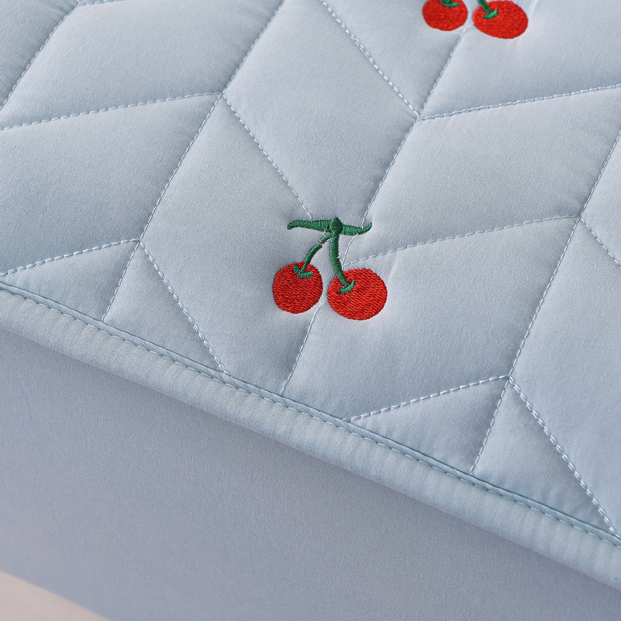 91家纺网 家纺一手货源 找家纺 推推家纺 2025新款A类水洗棉床笠单品床笠床笠单件 樱桃-蓝色