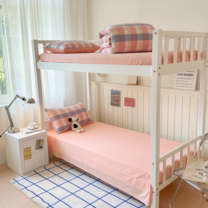 91家纺网 家纺一手货源 找家纺 （总）良品汇馆 2025【学生三件套】纯棉学生宿舍三件套床品件套格子纯色单人上下铺0.9床笠