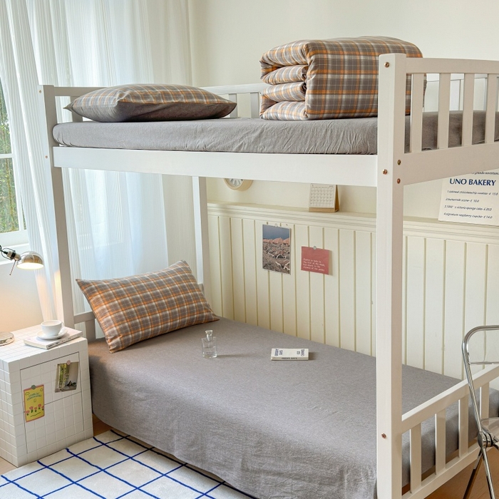 91家纺网 家纺一手货源 找家纺 （总）良品汇馆 2025【学生三件套】纯棉学生宿舍三件套床品件套格子纯色单人上下铺0.9床笠