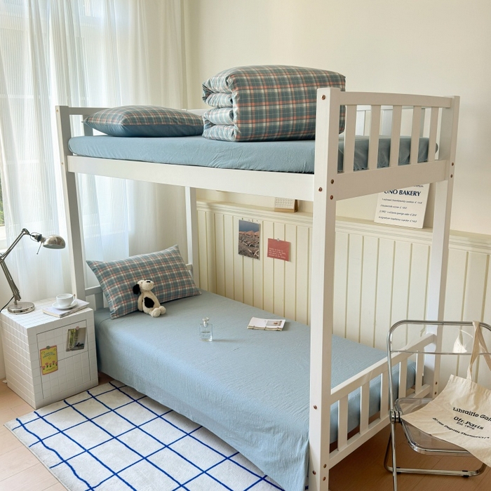 91家纺网 家纺一手货源 找家纺 （总）良品汇馆 2025【学生三件套】纯棉学生宿舍三件套床品件套格子纯色单人上下铺0.9床笠