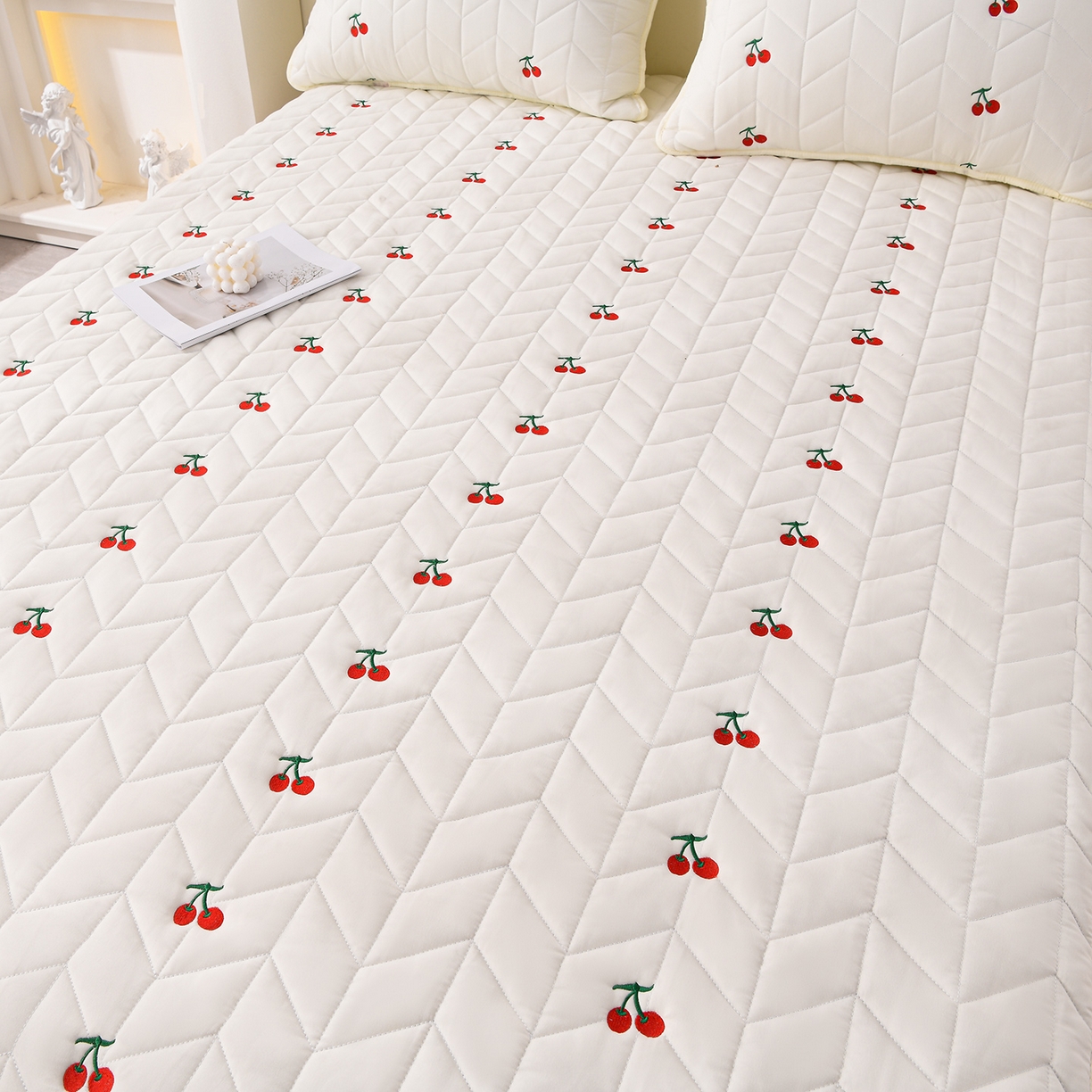 91家纺网 家纺一手货源 找家纺 推推家纺 2025新款A类水洗棉床笠单品床笠床笠单件 樱桃-米白