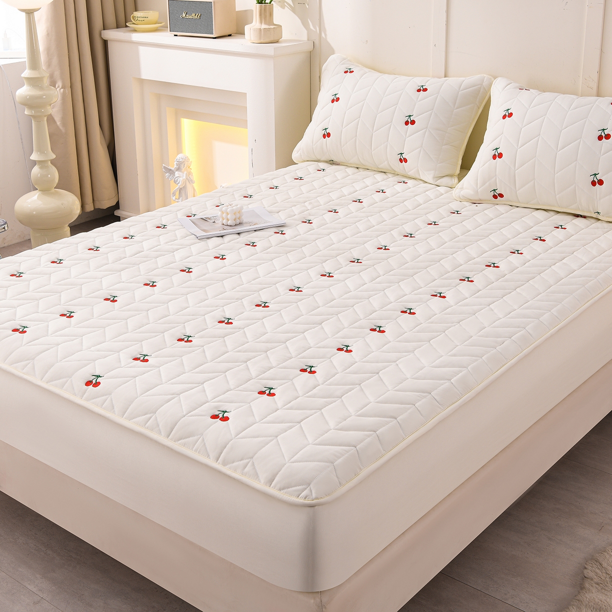 91家纺网 家纺一手货源 找家纺 推推家纺 2025新款A类水洗棉床笠单品床笠床笠单件 樱桃-米白