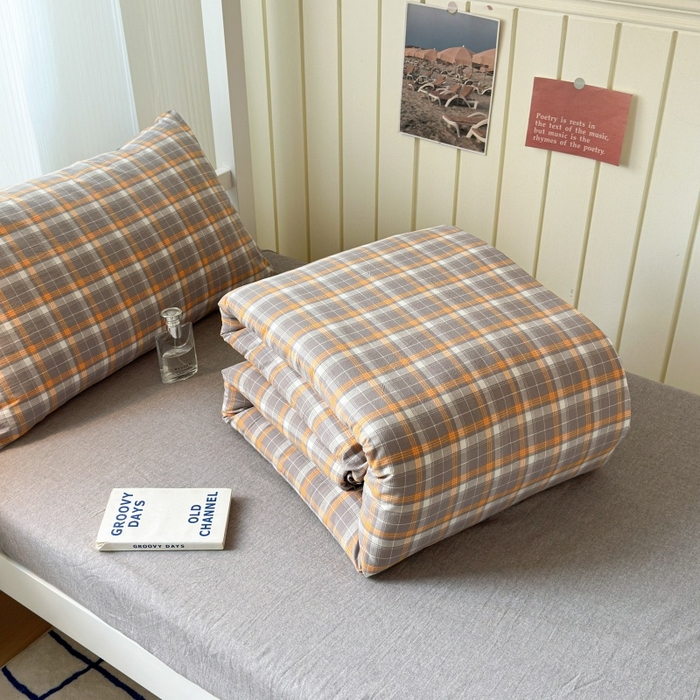 91家纺网 家纺一手货源 找家纺 良品汇馆 2025【学生三件套】纯棉学生宿舍三件套床品件套格子纯色单人上下铺0.9床笠 映像格灰