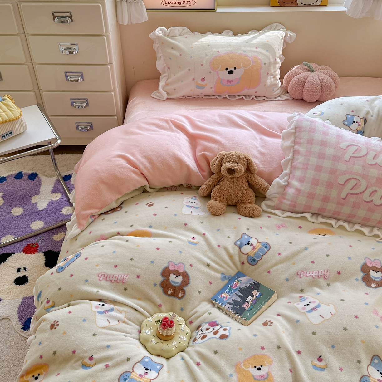 91家纺网 家纺一手货源 找家纺 （总）美乐迪家纺 2025新款加厚牛奶绒花边四件套