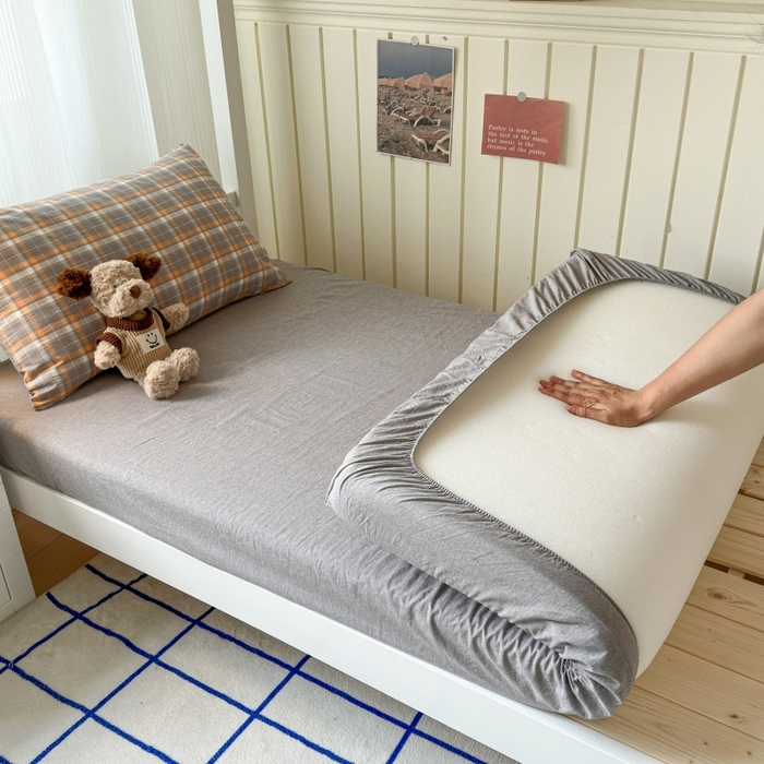 91家纺网 家纺一手货源 找家纺 良品汇馆 2025【学生三件套】纯棉学生宿舍三件套床品件套格子纯色单人上下铺0.9床笠 映像格灰