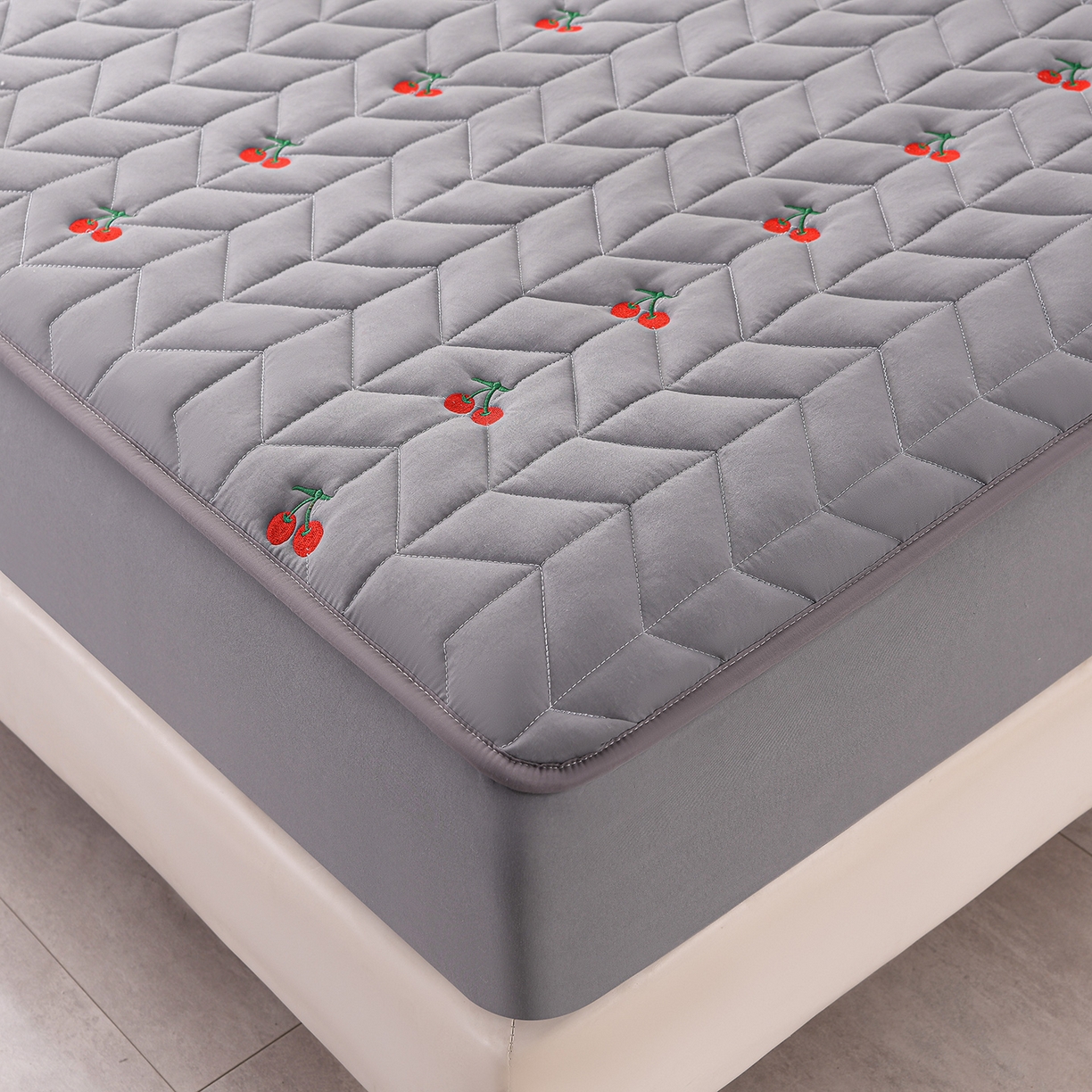 91家纺网 家纺一手货源 找家纺 推推家纺 2025新款A类水洗棉床笠单品床笠床笠单件 樱桃-深灰