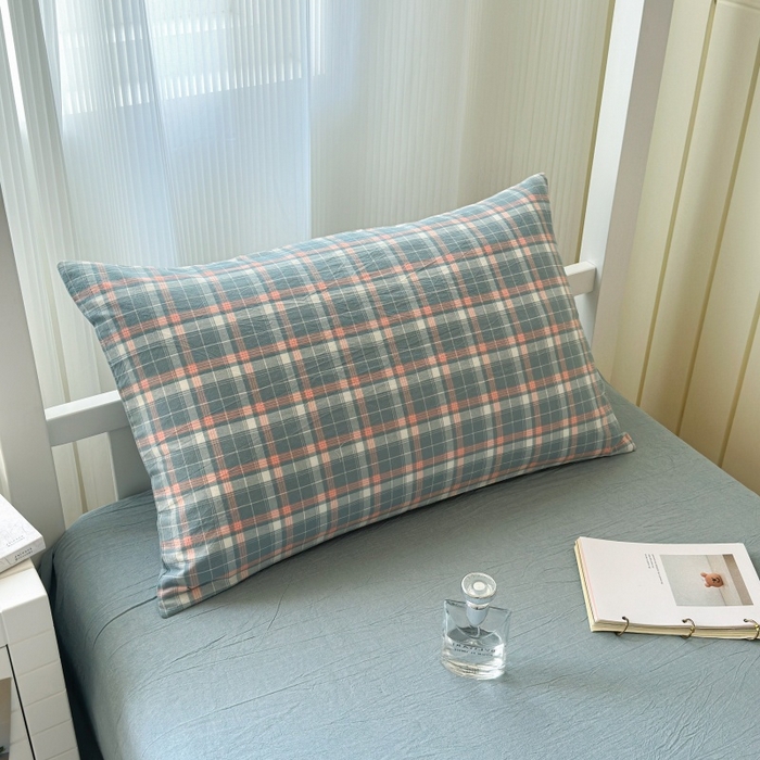 91家纺网 家纺一手货源 找家纺 良品汇馆 2025【学生三件套】纯棉学生宿舍三件套床品件套格子纯色单人上下铺0.9床笠 映像格蓝