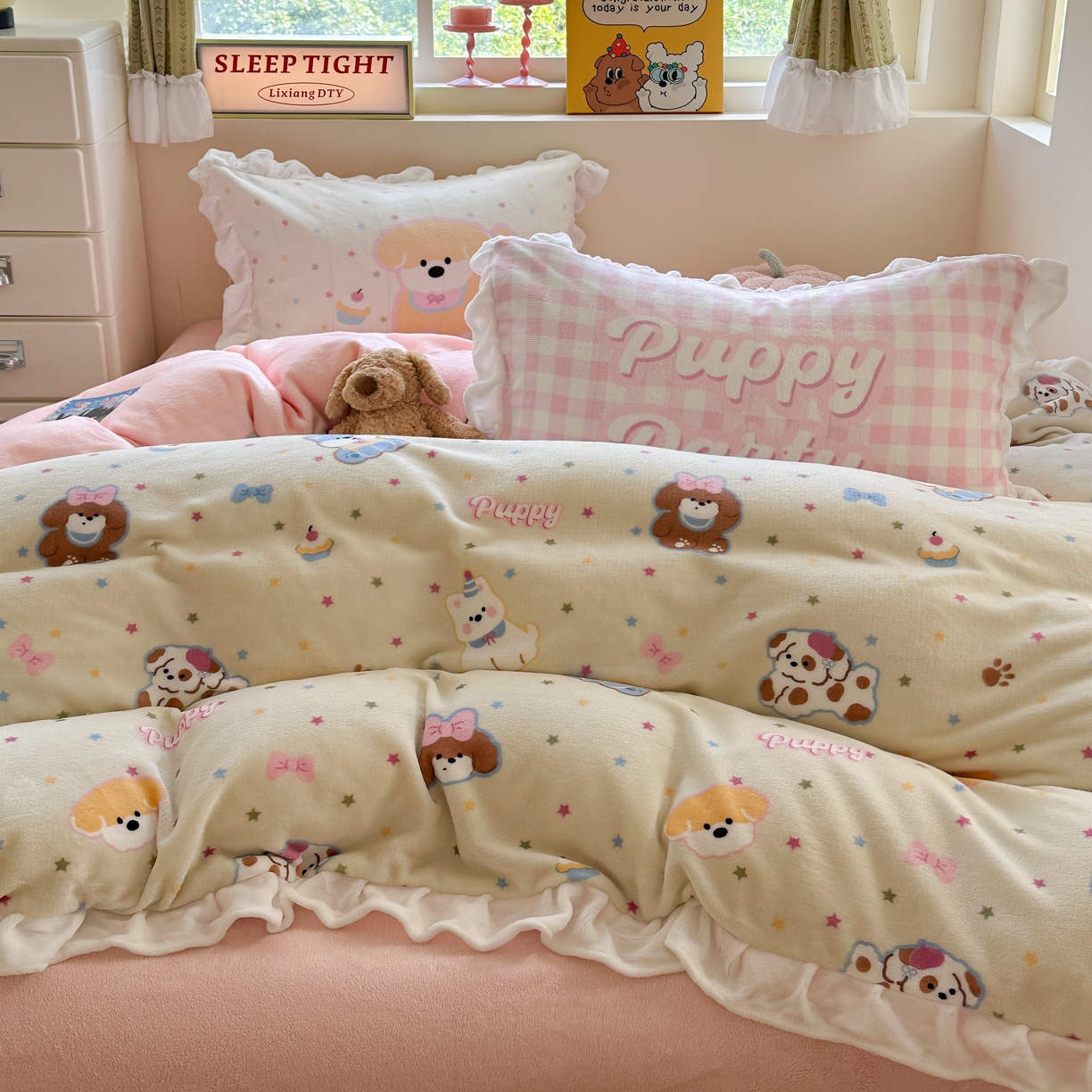 91家纺网 家纺一手货源 找家纺 （总）美乐迪家纺 2025新款加厚牛奶绒花边四件套