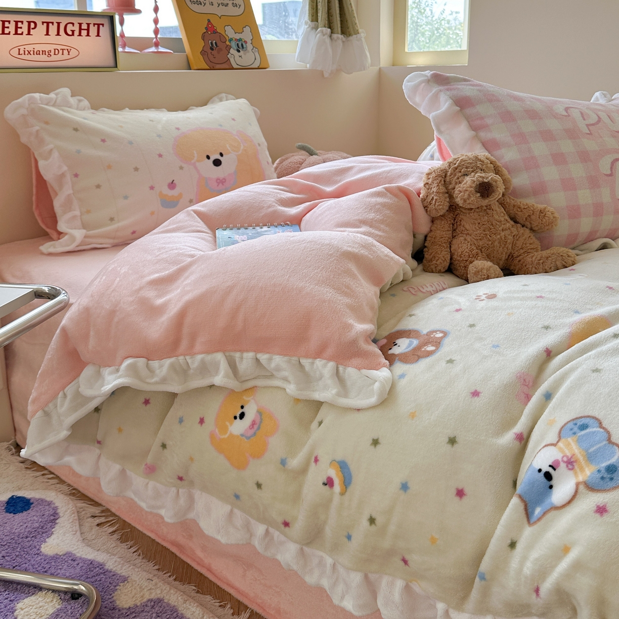 91家纺网 家纺一手货源 找家纺 （总）美乐迪家纺 2025新款加厚牛奶绒花边四件套