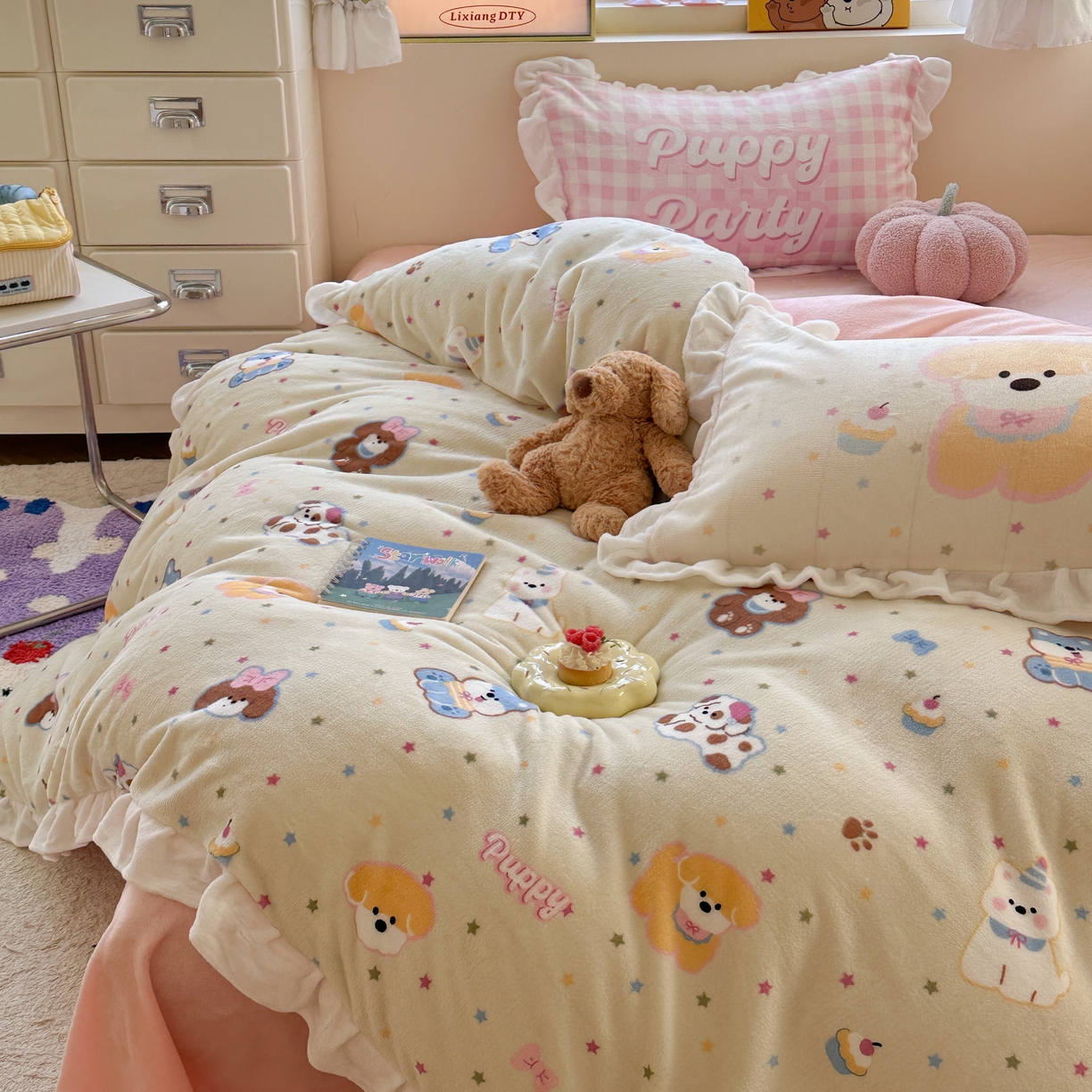 91家纺网 家纺一手货源 找家纺 （总）美乐迪家纺 2025新款加厚牛奶绒花边四件套