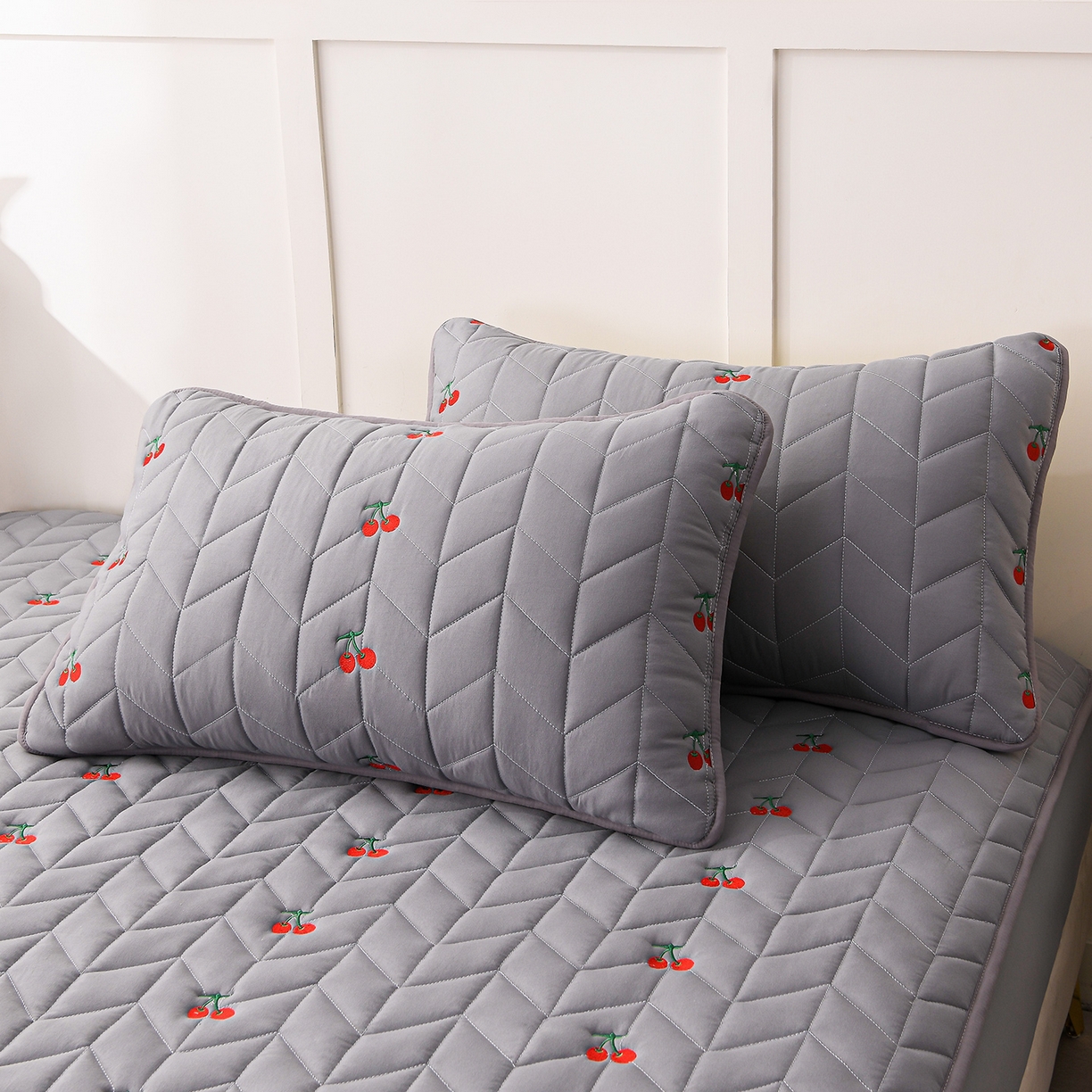 91家纺网 家纺一手货源 找家纺 推推家纺 2025新款A类水洗棉床笠单品床笠床笠单件 樱桃-深灰